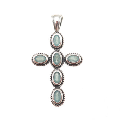 D'Joy 925 Sterling Silver Real Oval-Cut Aquamarine Cross Charm Pendant