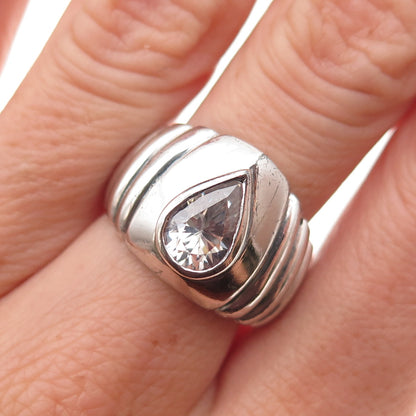 925 Sterling Silver Vintage Pear-Cut C Z Modernist Oxidized Ring Size 7.5