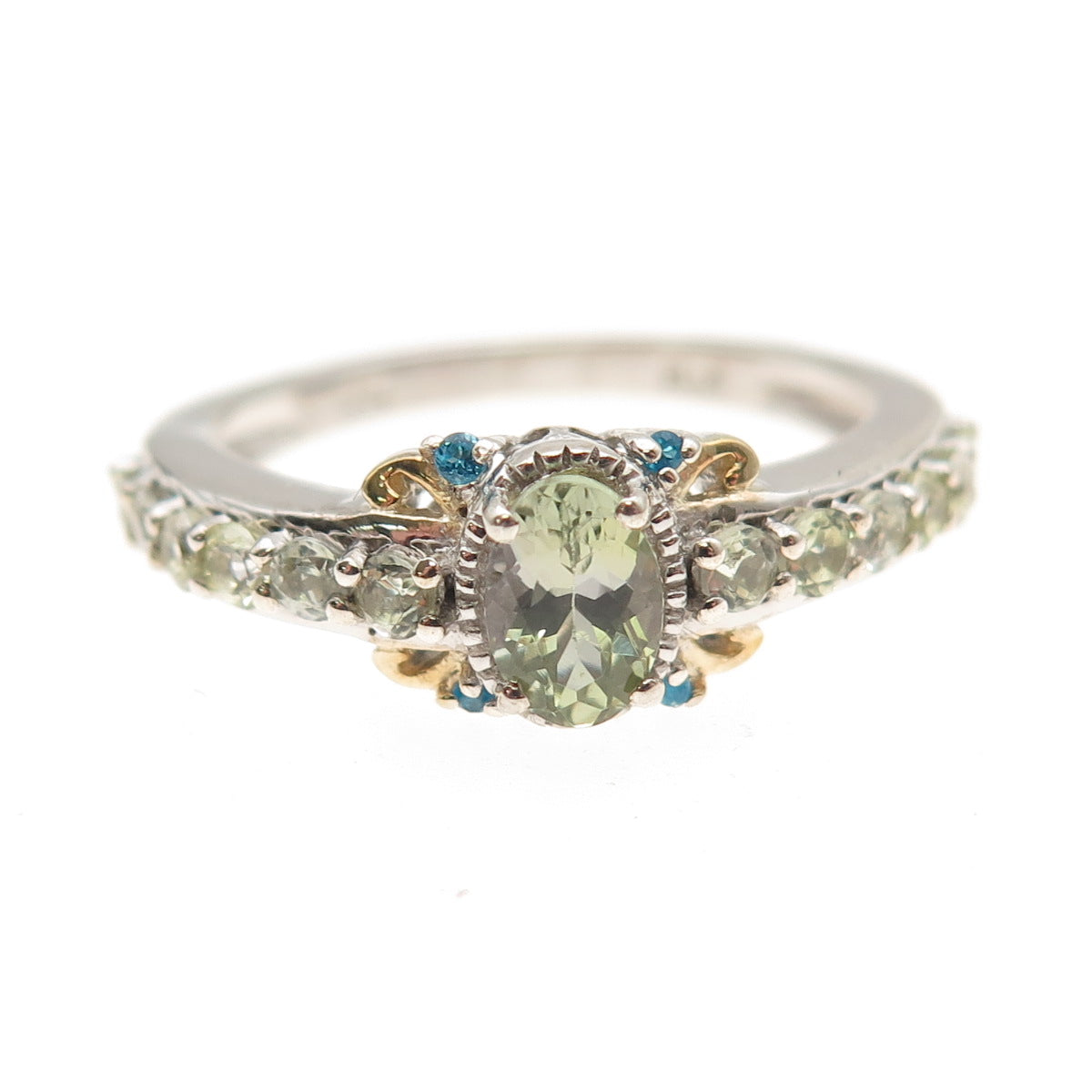 Chuck Clemency Sterling Silver 2-Tone Real Green Amethyst & Apatite Ring Size 8
