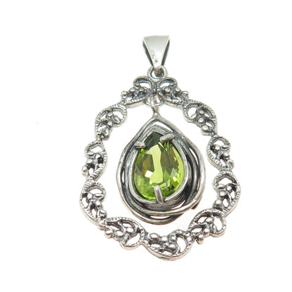 OR PAZ PZ 925 Sterling Silver Vintage Israel Real Peridot Oxidized Pendant