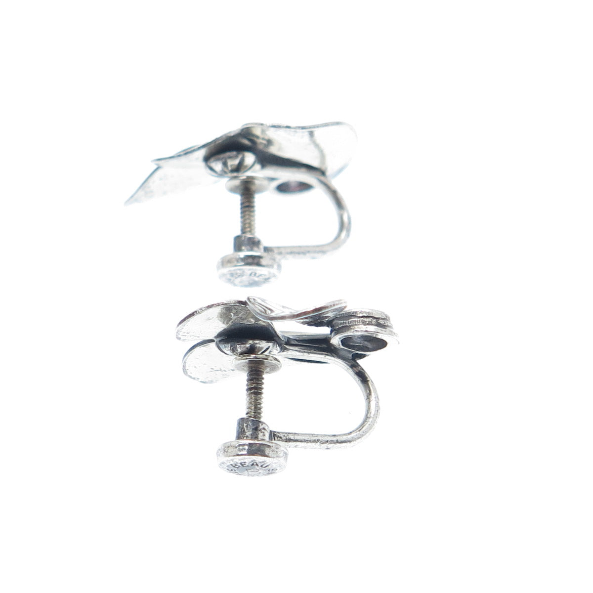 BEAU 925 Sterling Silver Antique Floral Leaf Oxidized Screw Back Earrings