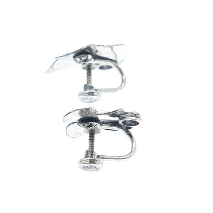 BEAU 925 Sterling Silver Antique Floral Leaf Oxidized Screw Back Earrings