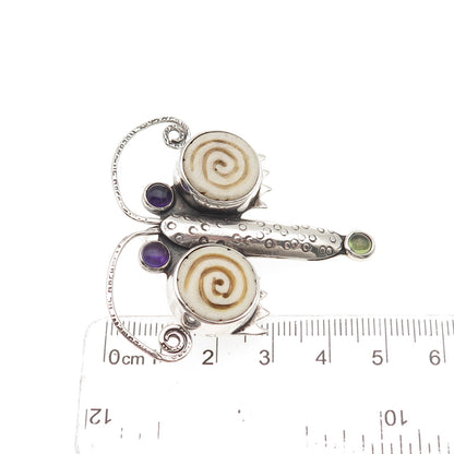 Echo of The Dreamer 925 Sterling Vintage Amethyst Peridot Dragonfly Pin Pendant