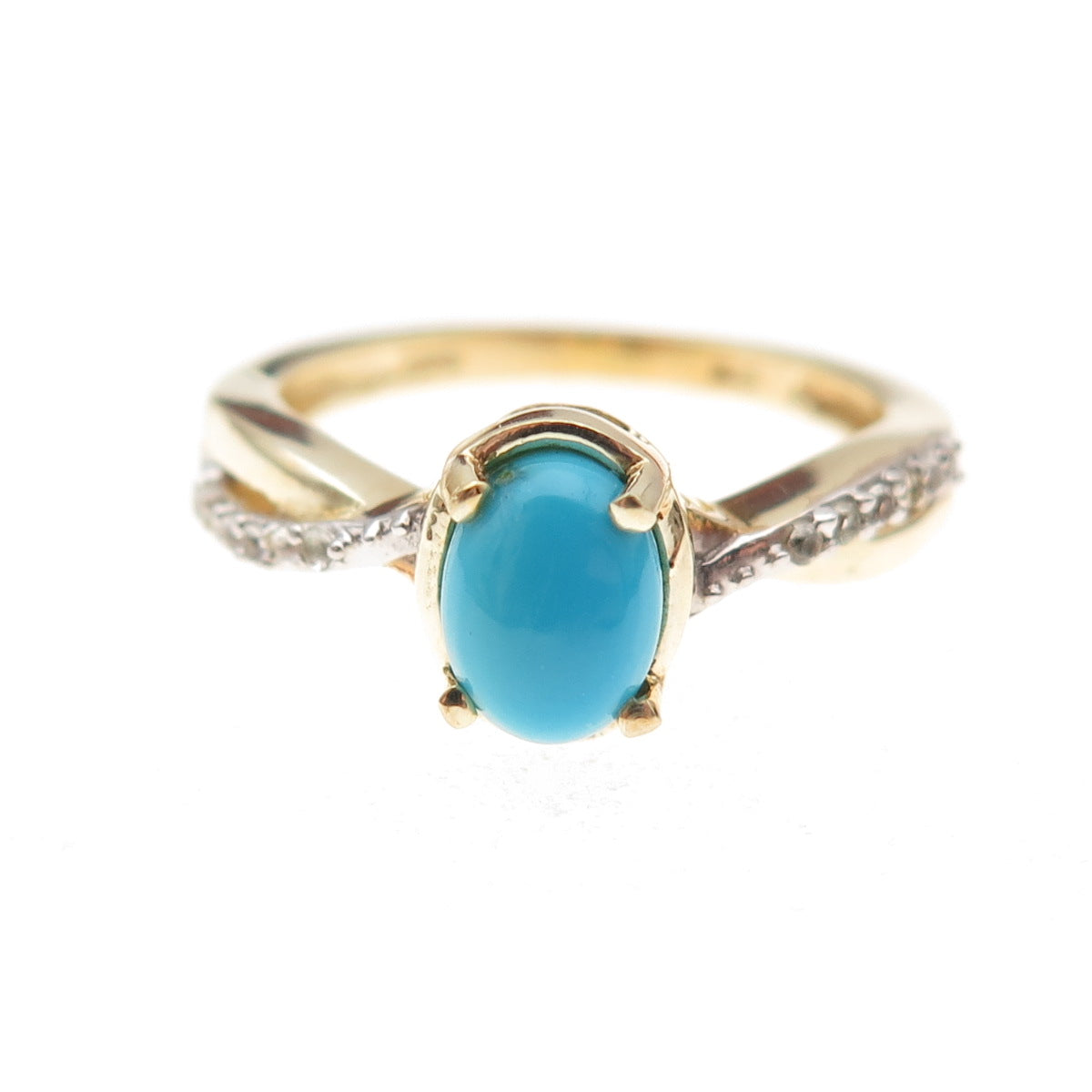 Chuck Clemency 925 Sterling Gold Plated Real Turquoise & White Topaz Ring Size 7
