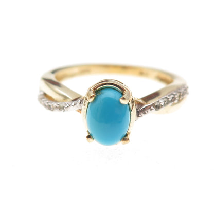 Chuck Clemency 925 Sterling Gold Plated Real Turquoise & White Topaz Ring Size 7