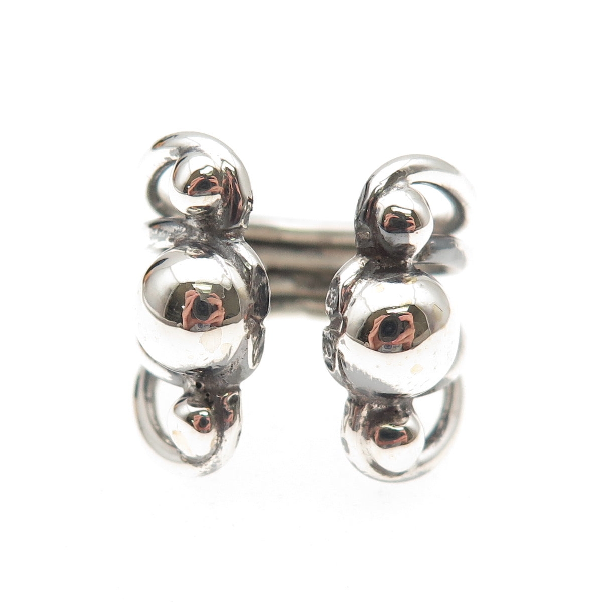 925 Sterling Silver Vintage Modernist Wing Oxidized Adjustable Ring Size 9.25