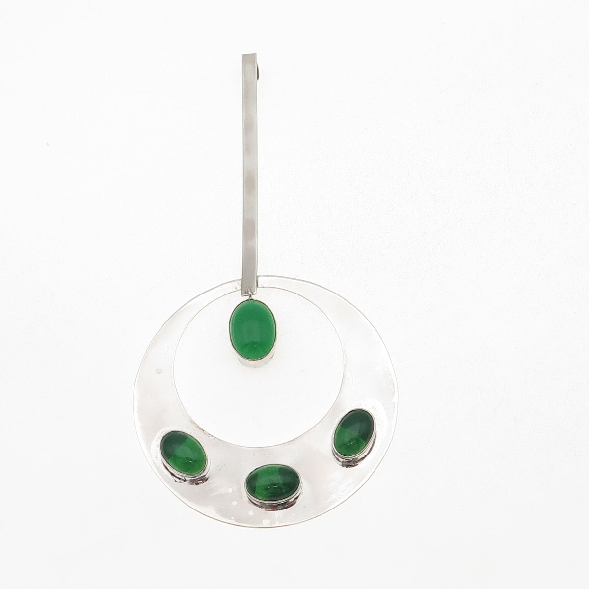 900 Silver Vintage Ecuador Real Green Onyx Modernist Large Slide Pendant