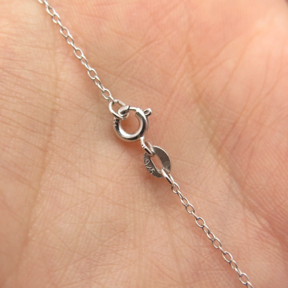 925 Sterling Silver Real White Diamond Open Heart Rolo Chain Necklace 16"