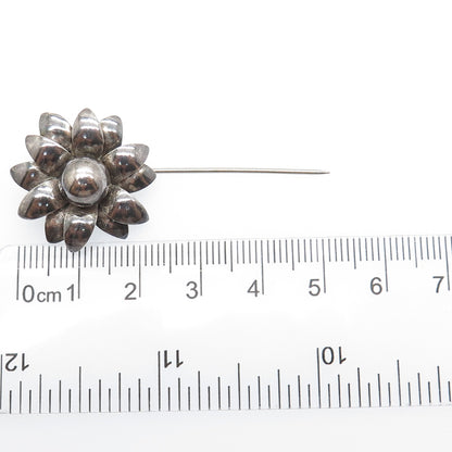 925 Sterling Silver Vintage Flower Oxidized Lapel Pin