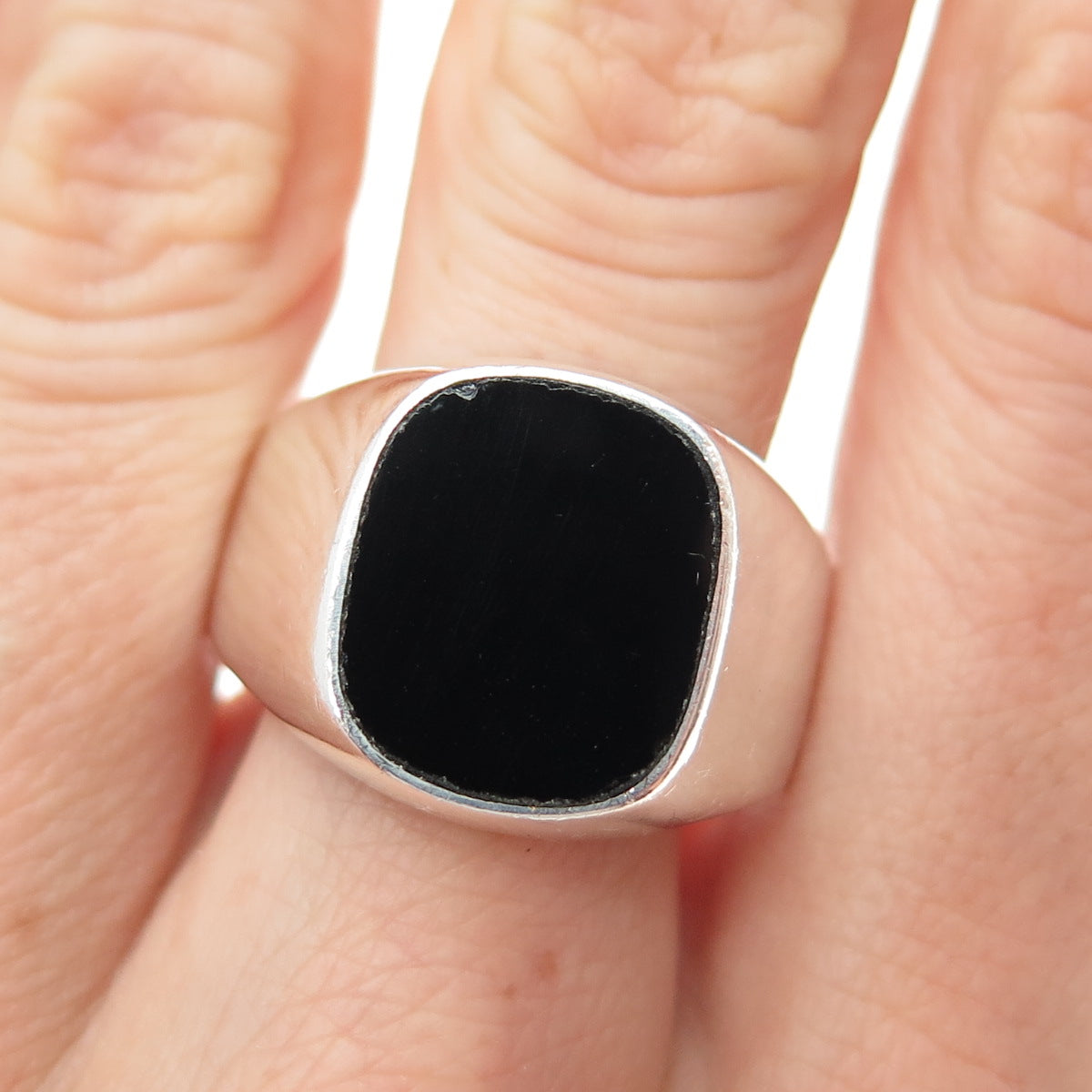 925 Sterling Silver Vintage Mexico Real Black Onyx Signet Ring Size 11