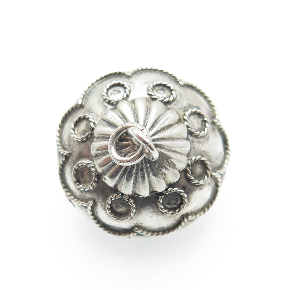 800 Silver Antique Art Deco Filigree Spinning Top Charm Pendant