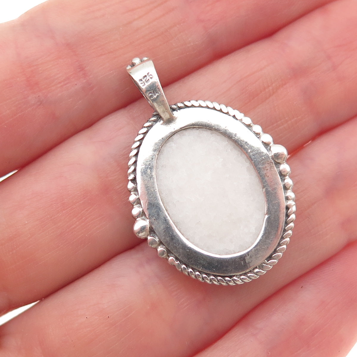 Charles Winston Sterling Silver Vintage Real MOP Mosaic Oxidized Charm Pendant
