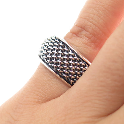 925 Sterling Silver Vintage Mesh Oxidized Band Ring Size 6.5
