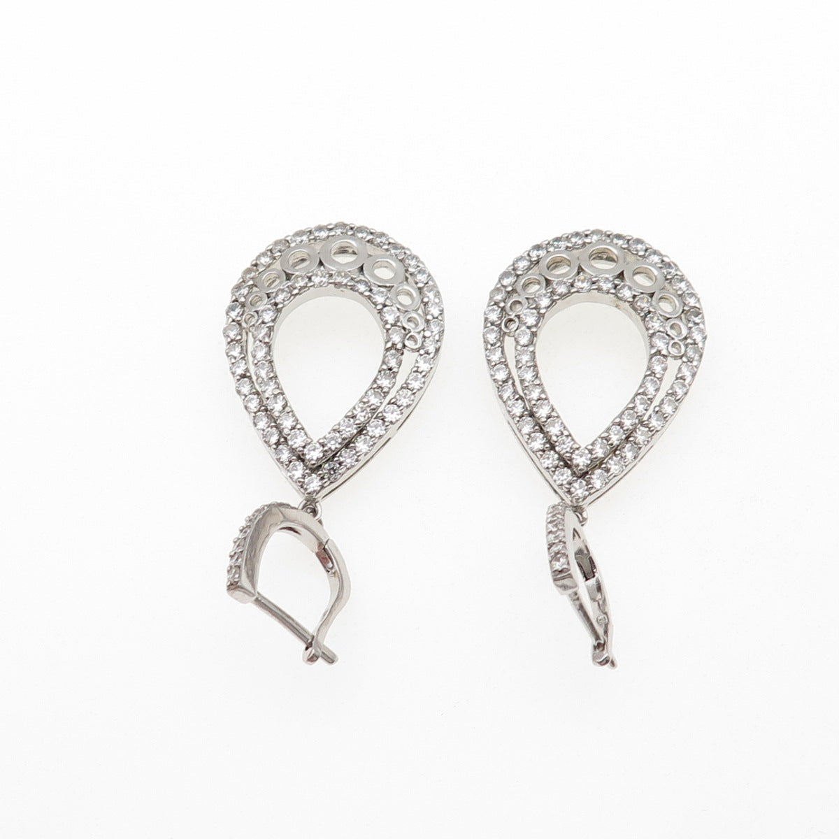 925 Sterling Silver Round-Cut C Z Teardrop Dangle Earrings