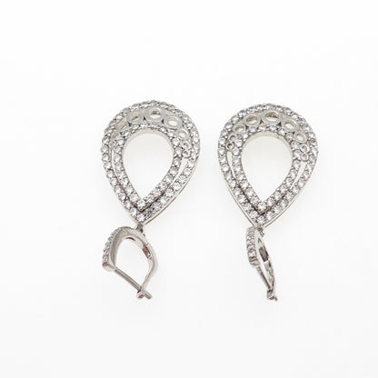 925 Sterling Silver Round-Cut C Z Teardrop Dangle Earrings