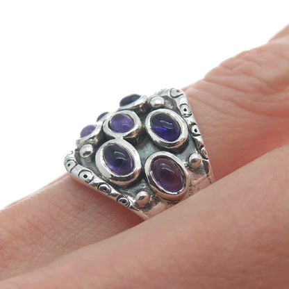 925 Sterling Silver Vintage Real Amethyst Modernist Oxidized Ring Size 9.75