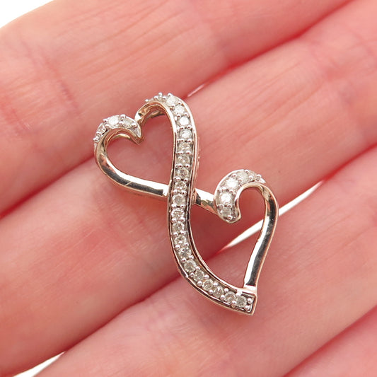 925 Sterling Silver Gold Plated Real Diamond Infinity Heart Slide Charm Pendant