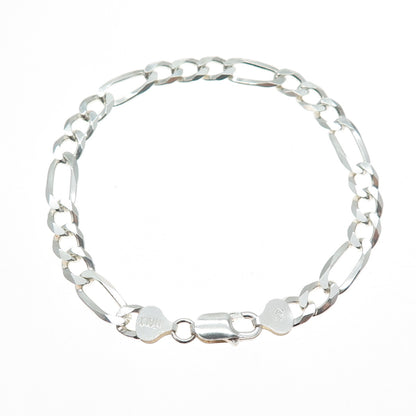 925 Sterling Silver Vintage Italy Figaro Link Bracelet 8.75"