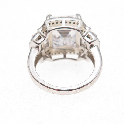 Dee Berkle 925 Sterling Silver Emerald & Round-Cut C Z Engagement Ring Size 5