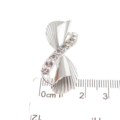Carl Art 925 Sterling Silver Antique Art Deco Rhinestone Floral Pin Brooch