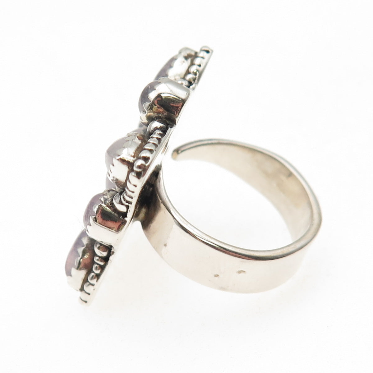 925 Sterling Silver Vintage Real Pink Moonstone Adjustable Ring Size 8.75