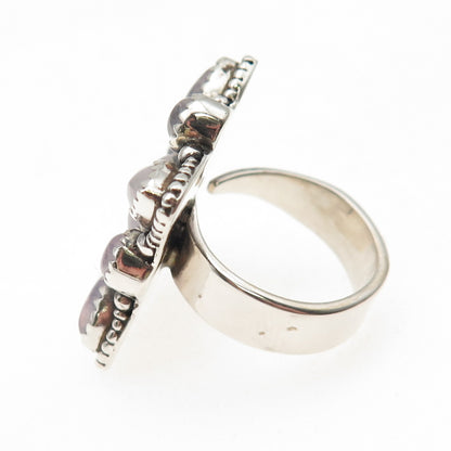 925 Sterling Silver Vintage Real Pink Moonstone Adjustable Ring Size 8.75