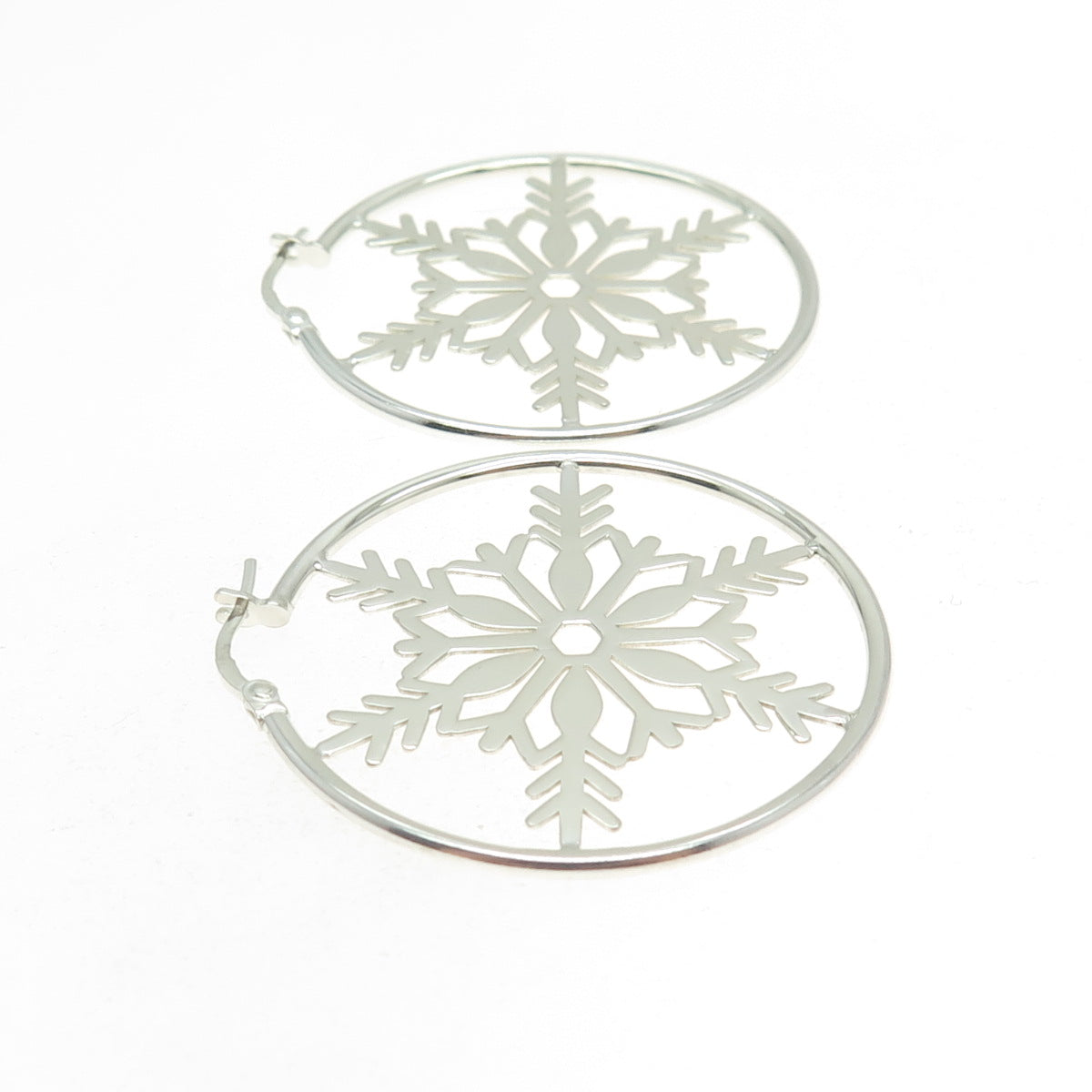 925 Sterling Silver Snowflake Hoop Earrings