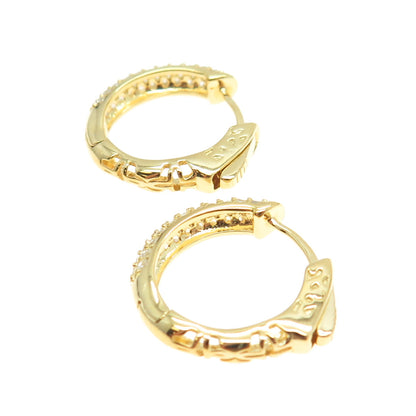 925 Sterling Silver Gold Plated Round-Cut C Z Hoop Earrings