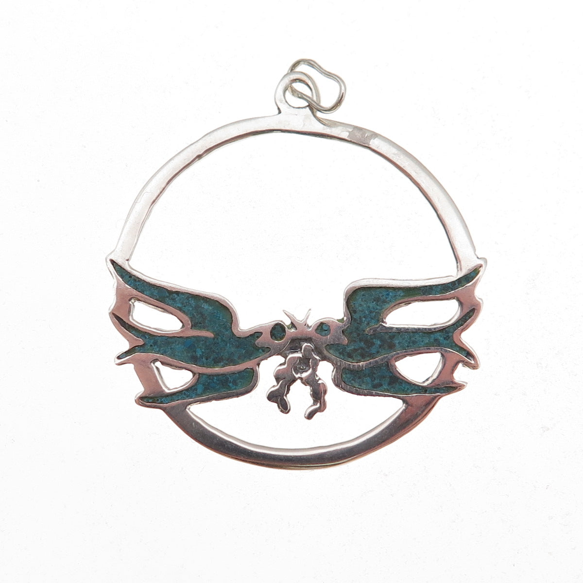925 Sterling Silver Vintage Real Turquoise Inlay Swallow Birds Charm Pendant