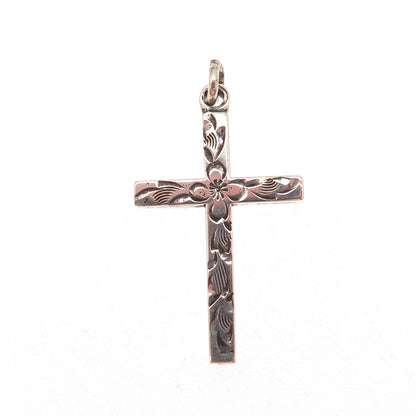 Carl Art Sterling Silver Antique Art Deco Engraved Floral Cross Charm Pendant