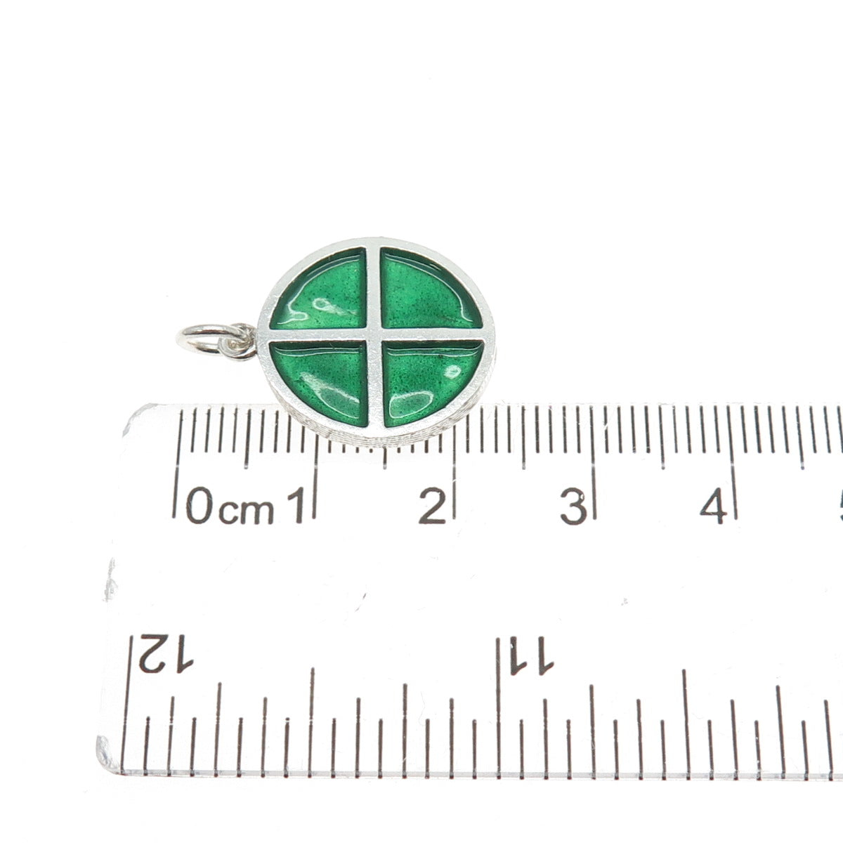 ZUMAN 925 Sterling Silver Vintage Israel Green Enamel Cross Charm Pendant