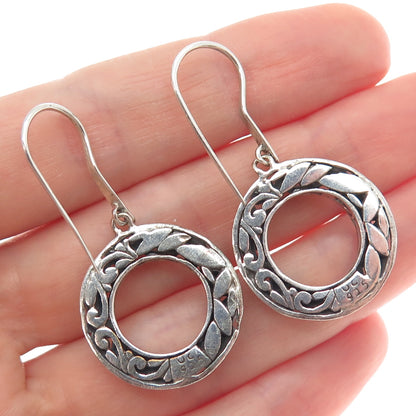 925 Sterling Silver Vintage Floral Ornate Circle Dangle Earrings