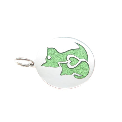 925 Sterling Silver Green Enamel Dog & Cat Friendship Minimalist Charm Pendant