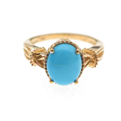 Chuck Clemency 925 Sterling Silver Gold Plated Real Turquoise Ring Size 8.25