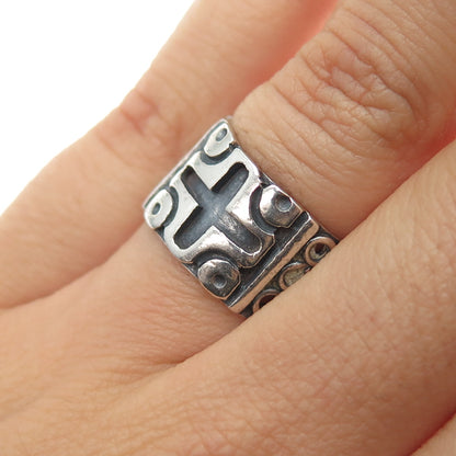 925 Sterling Silver Vintage Mexico Cross Oxidized Wide Band Ring Size 6.75