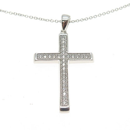 925 Sterling Silver Pave C Z Cross Pendant Rolo Chain Necklace 18"