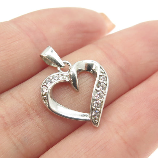 925 Sterling Silver Round-Cut C Z Heart Pendant