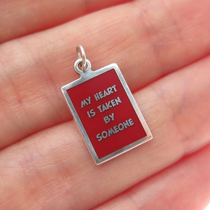 925 Sterling Silver Red Enamel My Heart Is Taken By Someone Minimalist Pendant