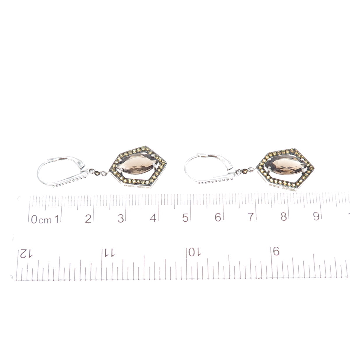 925 Sterling Silver Real Smoky Quartz & Yellow Topaz Dangle Earrings