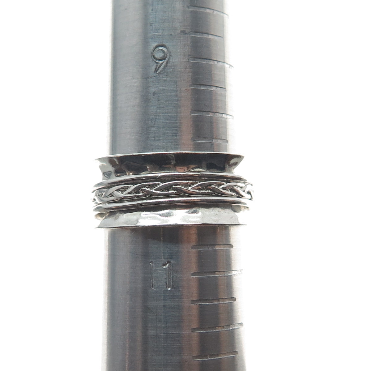 ATI 925 Sterling Silver Vintage Mexico Wicker Hammered Band Ring Size 10.5
