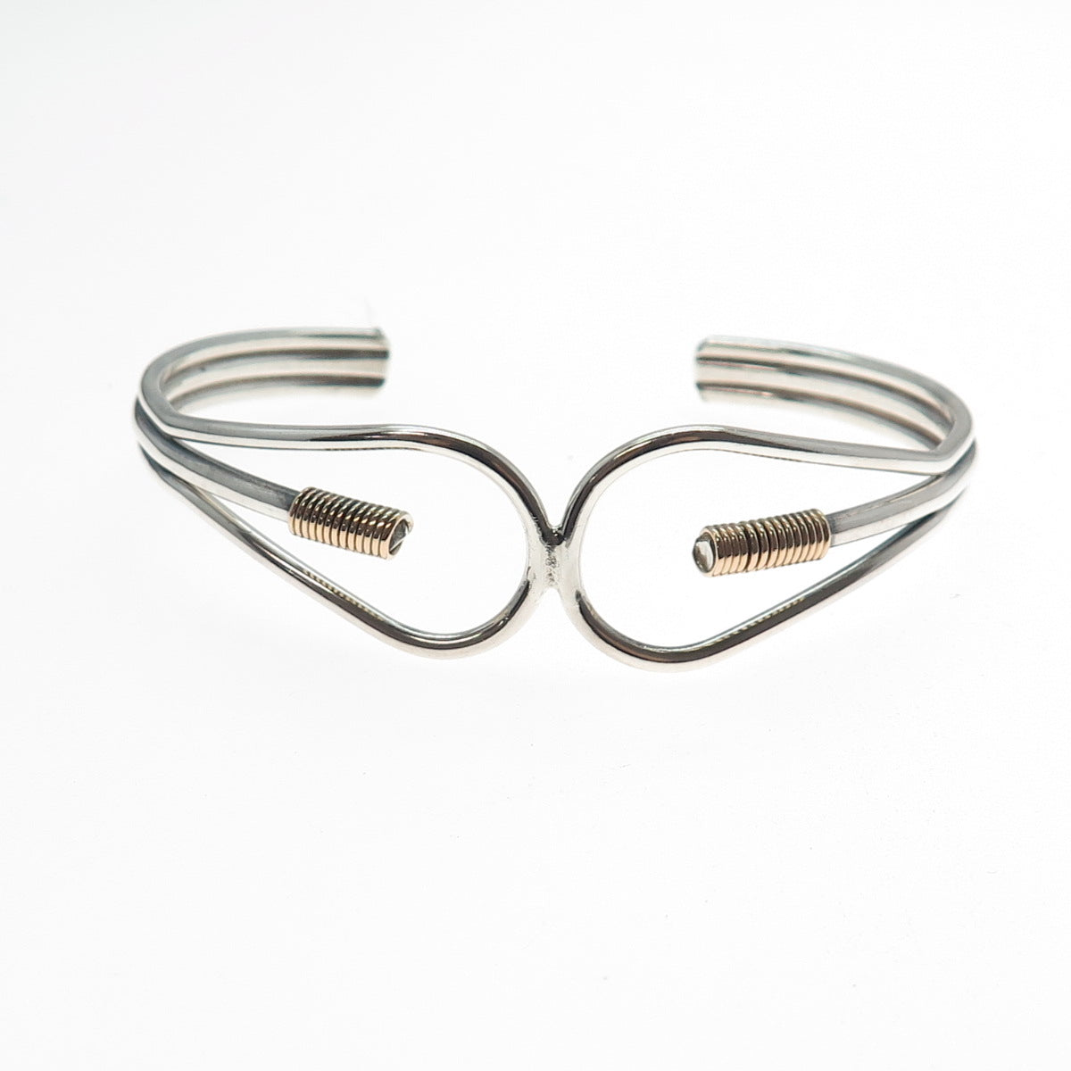 925 Sterling Silver 2-Tone Vintage Modernist Adjustable Cuff Bracelet 7"