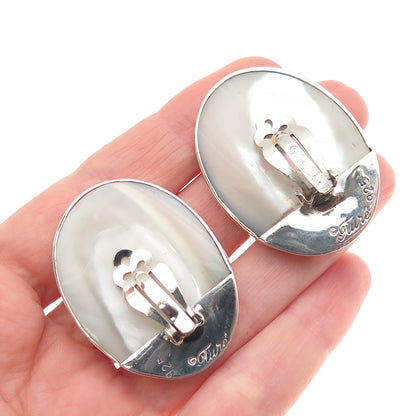 Ture Designs 925 Sterling Silver Vintage Real MOP Modernist Clip On Earrings