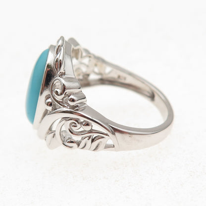 925 Sterling Silver Real Sleeping Beauty Turquoise Floral Ring Size 8.25