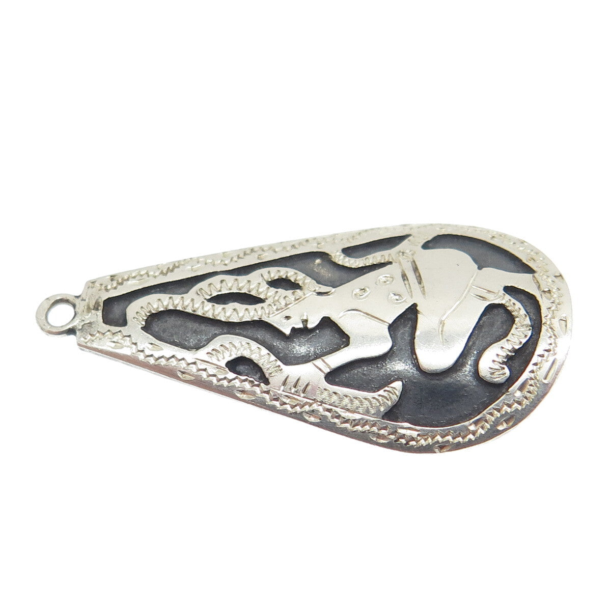 925 Sterling Silver Vintage Tribal Amulet Teardrop Pendant