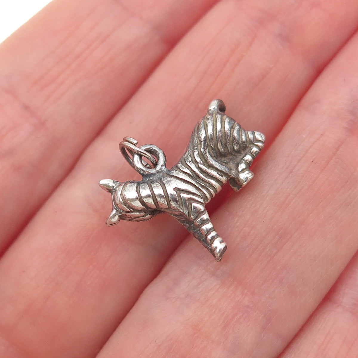 925 Sterling Silver Vintage Zebra Oxidized 3D Mini Charm Pendant
