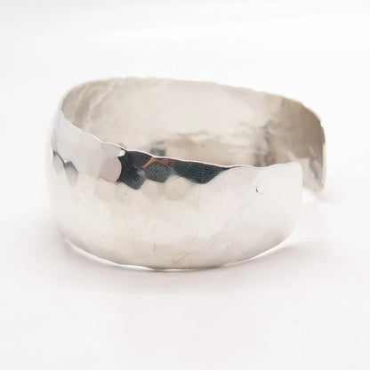 925 Sterling Silver Vintage Hammered Finish Adjustable Cuff Bracelet 7"