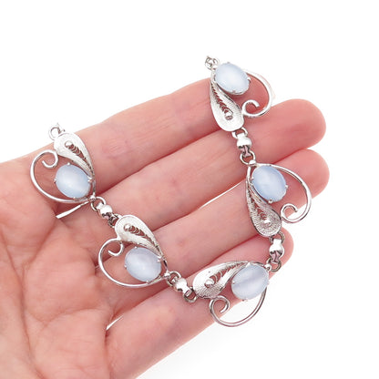 925 Sterling Silver Antique Art Deco Apalite Filigree Chain Necklace 16"