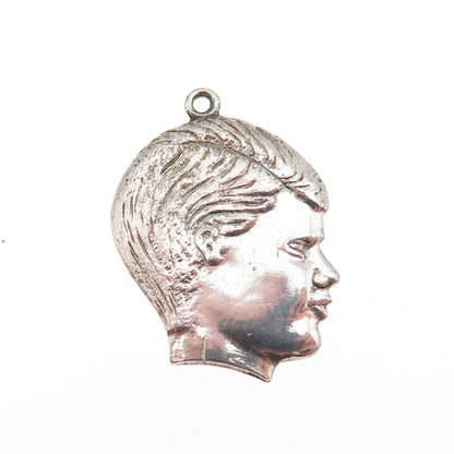 925 Sterling Silver Vintage Boy Profile Mini Charm Pendant