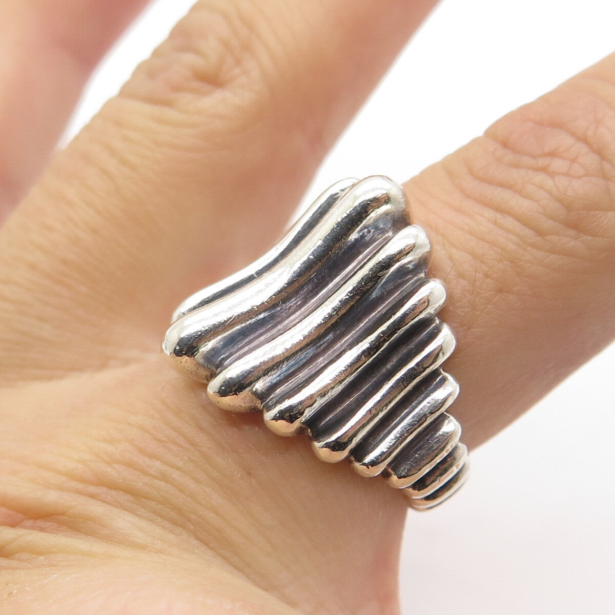 925 Sterling Silver Vintage Fence Ribbed Ring Size 7