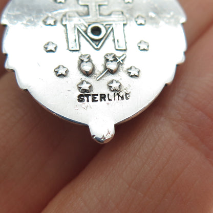 925 Sterling Silver Antique Art Deco Bohemian Glass St. Mary Charm Pendant